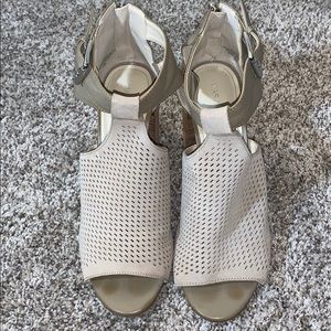Marc Fisher Beige Perforated Suede Peep Toe Heels